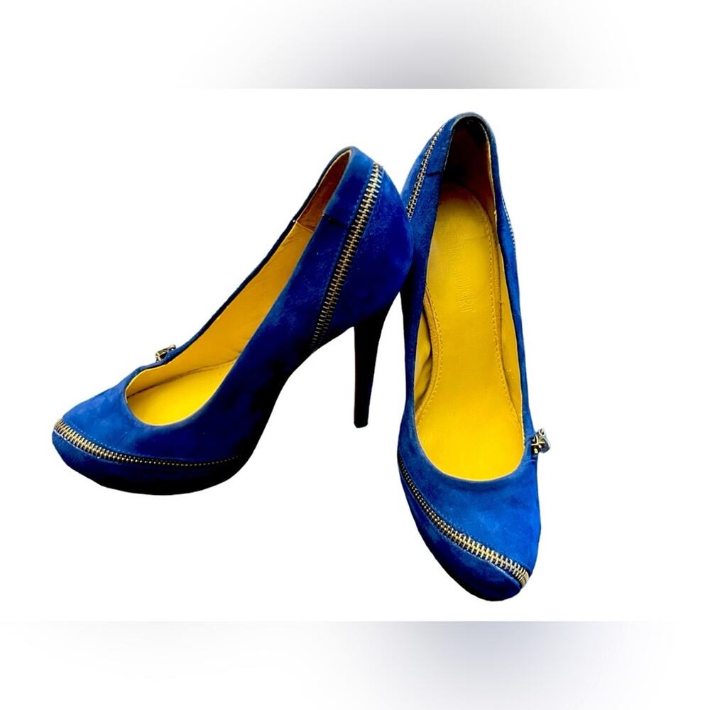 COLIN STUART Blue Stilettos Suede Zippered Heels SZ 9B